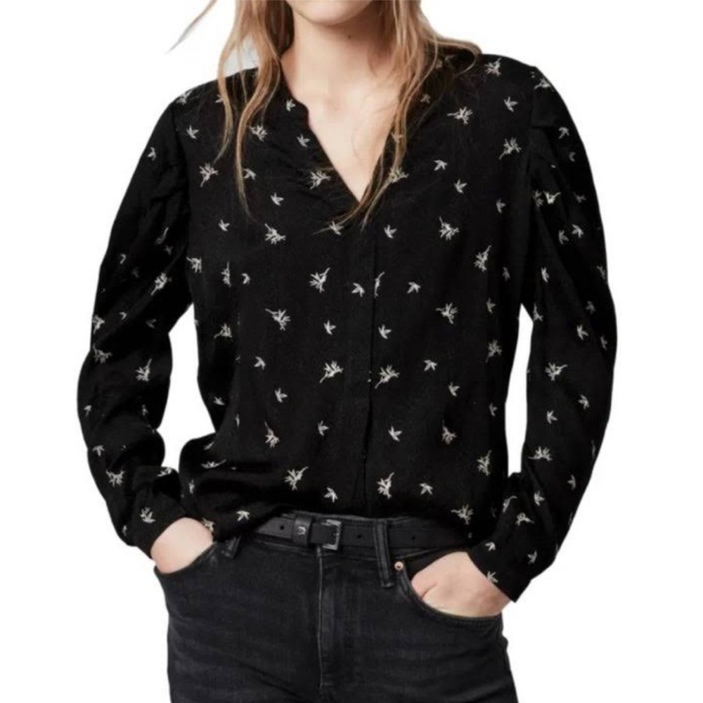 All Saints Rosi Embroidered Bamboo Print Satin Blouse